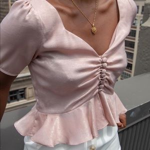 Petite Studio NYC Blush pink satin crop top